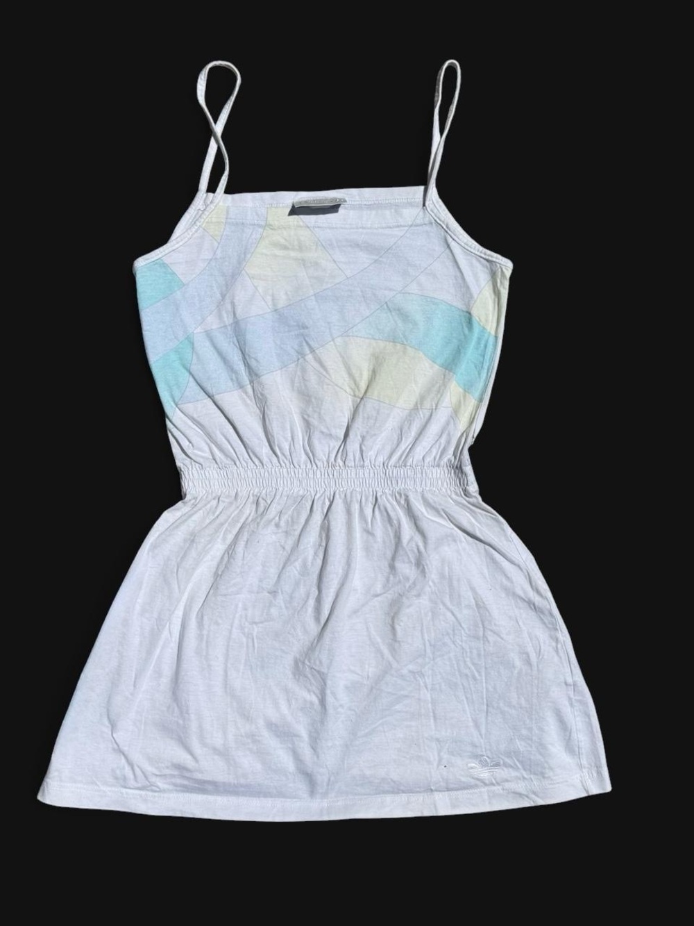 Vintage adidas White Mini Dress with Pastel Blue and Pastel Yellow Accents